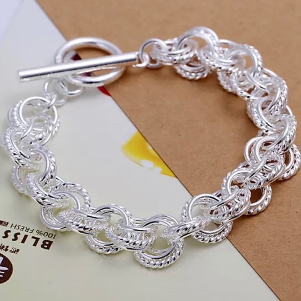 925 Silver Chain Bracelet, Toggle Closure